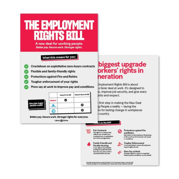A5 Leaflet:  Employment Rights Bill - Better pay. Secure work. Stronger rights.