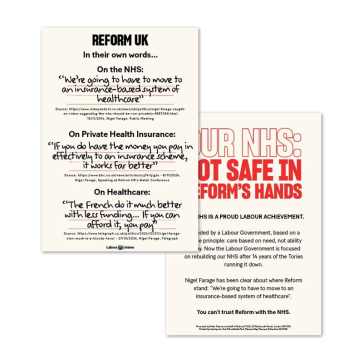 Leaflet:  Our NHS: Not Safe in Reform's Hands