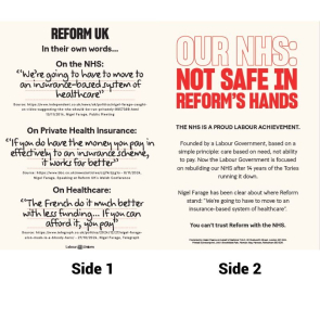 Leaflet:  Our NHS: Not Safe in Reform's Hands